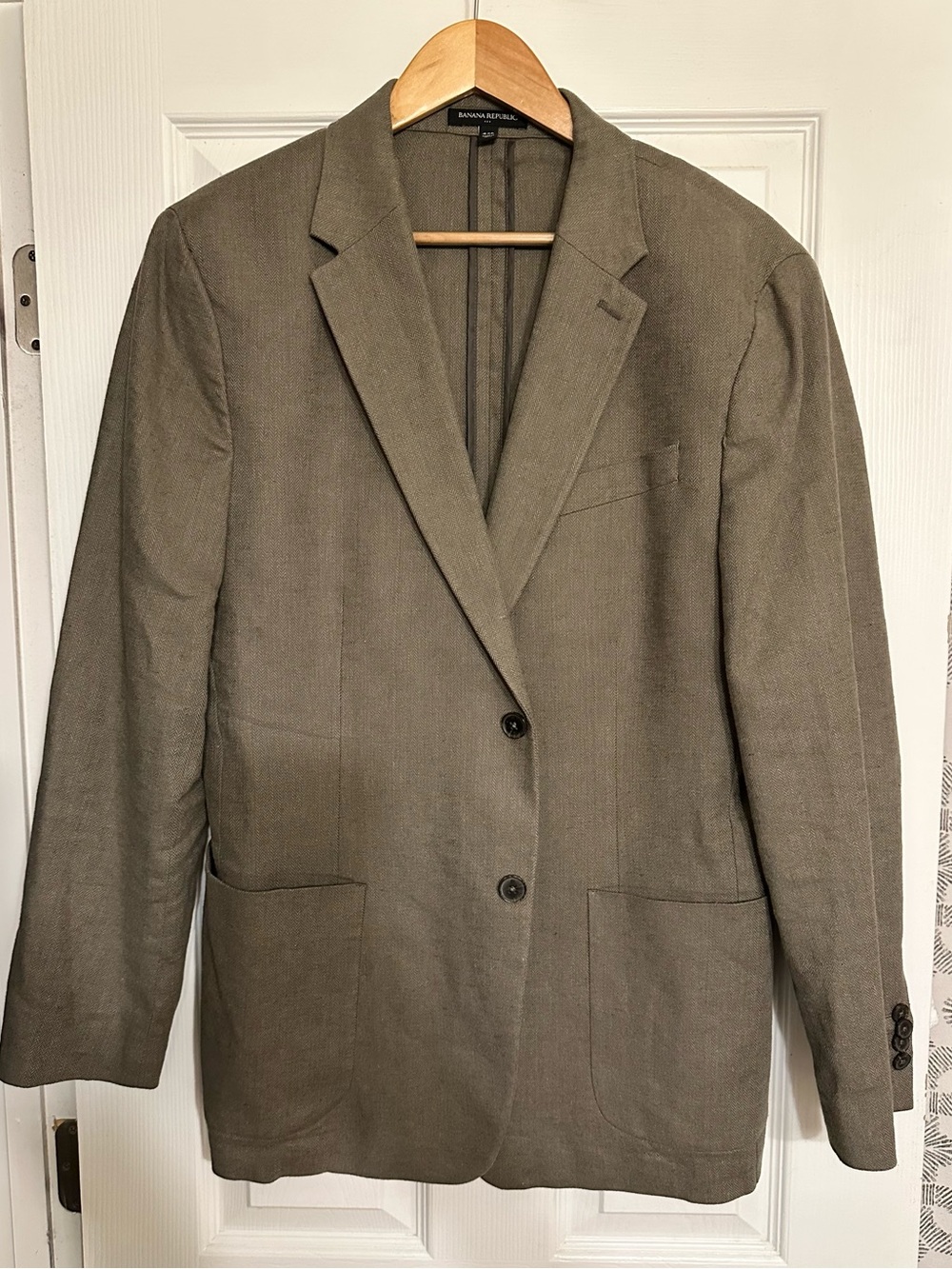 Banana Republic Men's 44R Tailored Green Herringbone Linen Blend Blazer Jacket